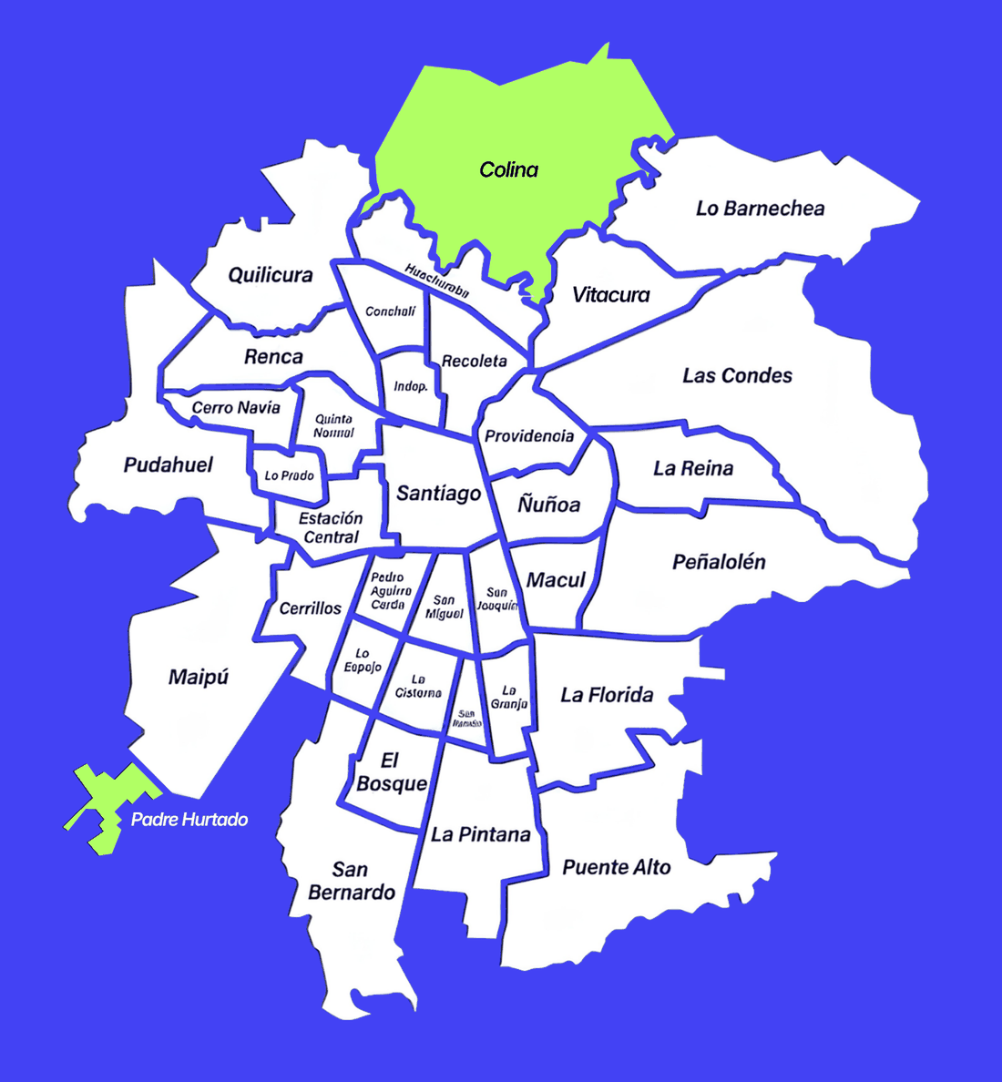 Mapa de la Región Metropolitana con las comunas que cubre Fret