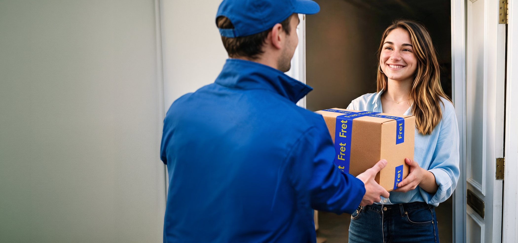 Repartidor de Fret entregando un paquete en la puerta