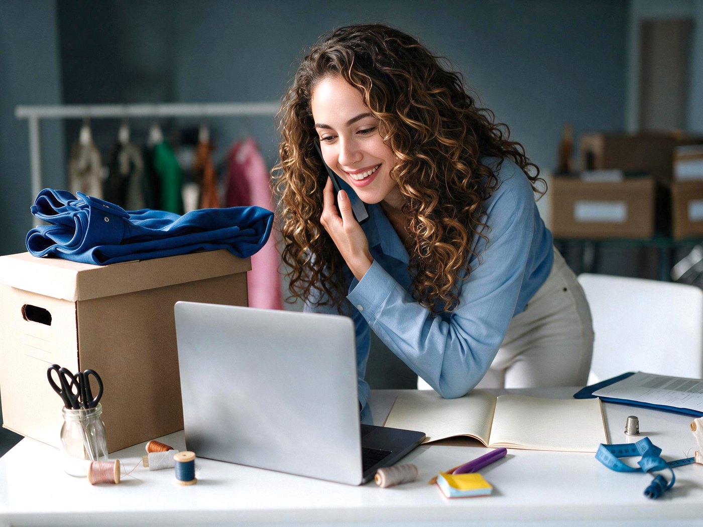 Emprendedora preparando pedidos de su tienda online