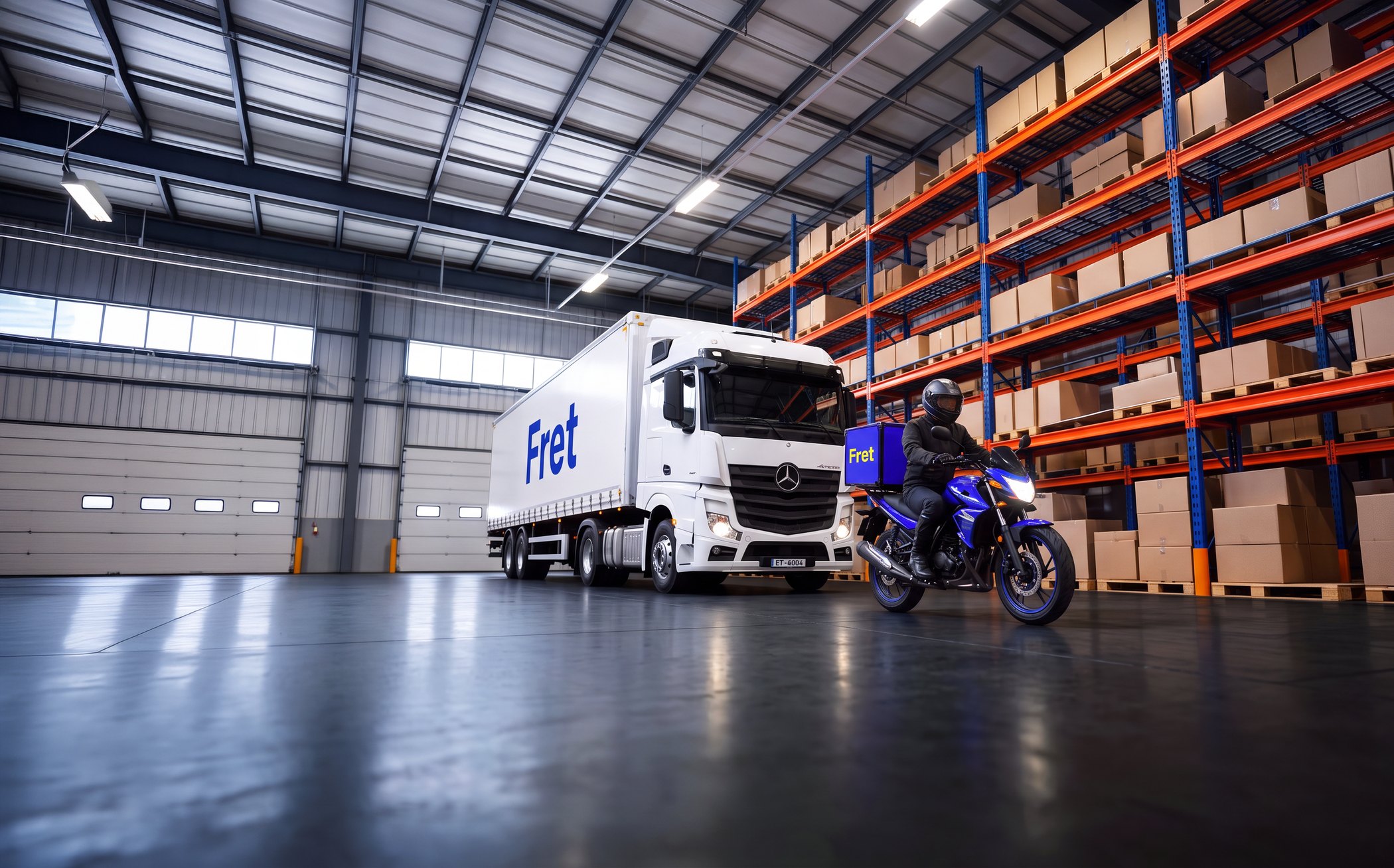 Camión y repartidor Fret en centro de distribución