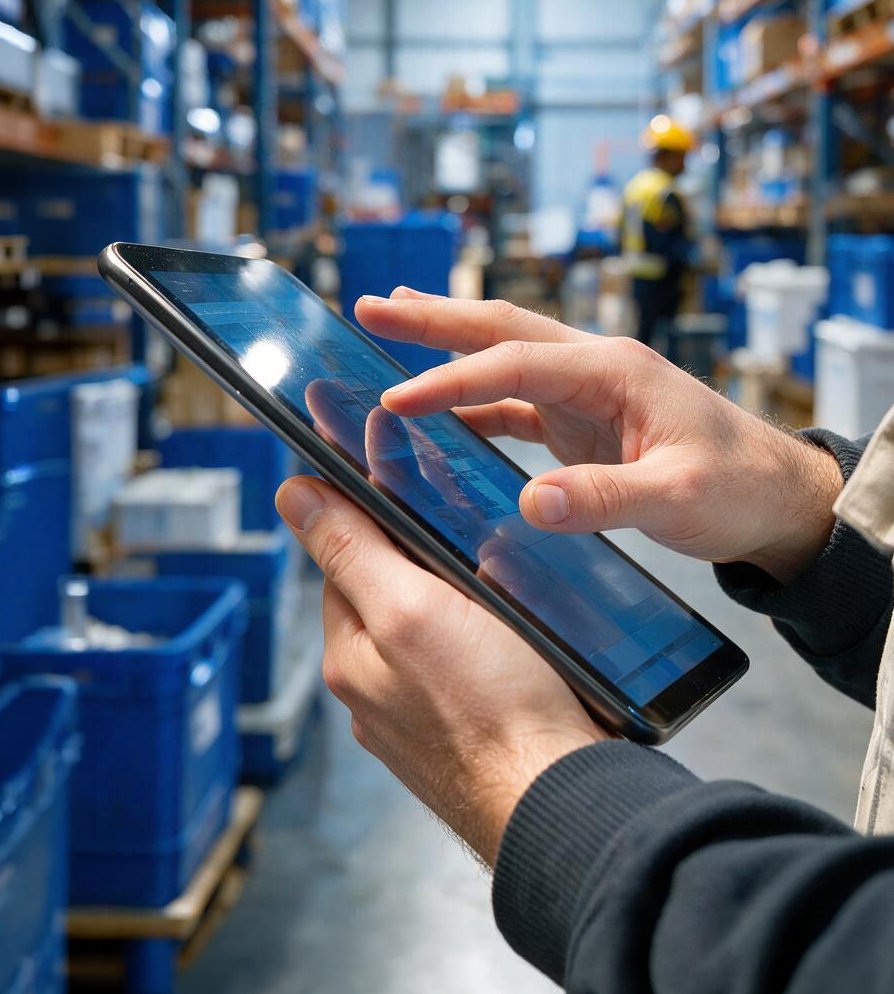 Operario consultando el TMS de Fret en una tablet